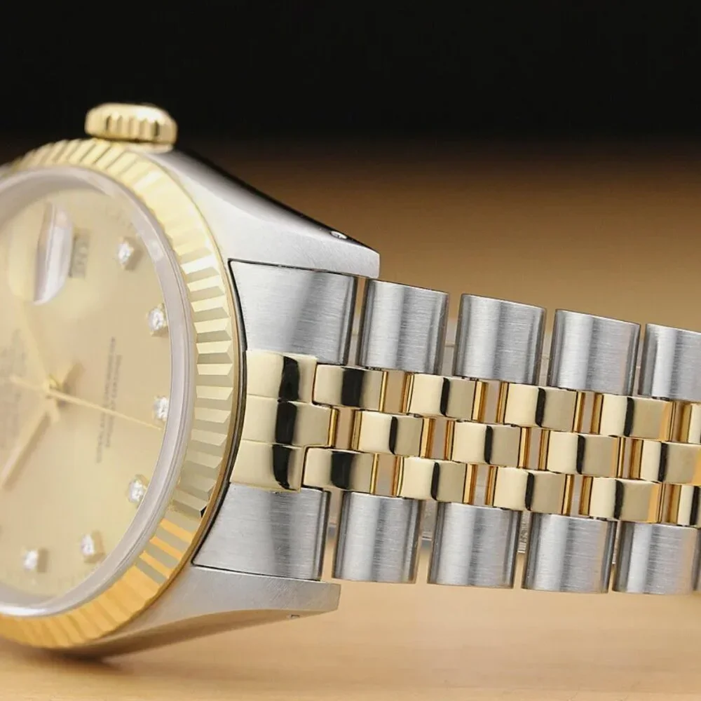 ROLEX MENS DATEJUST FACTORY DIAMOND DIAL 18K WATCH
